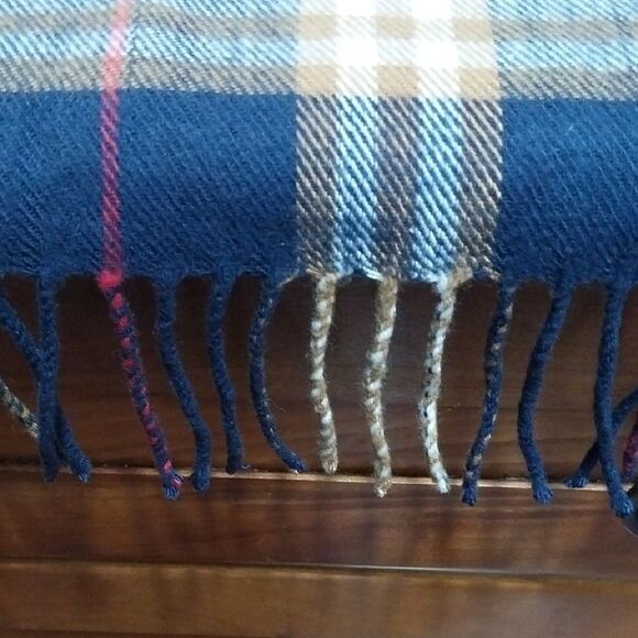 Unisex Plaid Cashmere Scarf - Navy and Brown - Picture 3 of 5